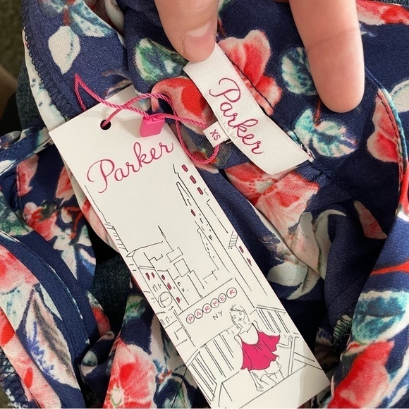 NWT parker tie sleeve blouse in aster floral sz.XS womens blue & pink transition - Picture 3 of 5